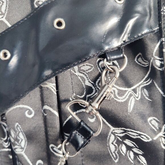 38" Black Silver Satin Underbust Wench Corset Tapestry Floral Embroidery Lace-Up - Picture 2 of 11